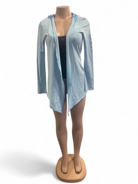 Green Apple Sweaters - Green Apple Light Blue Hooded Open-Front Cardigan